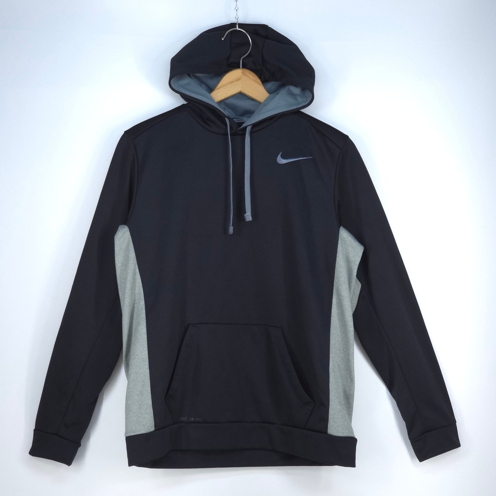 Nike Therma-FIT Pullover Hoodie Men Large Black Gray Dri-FIT Training Sweatshirt